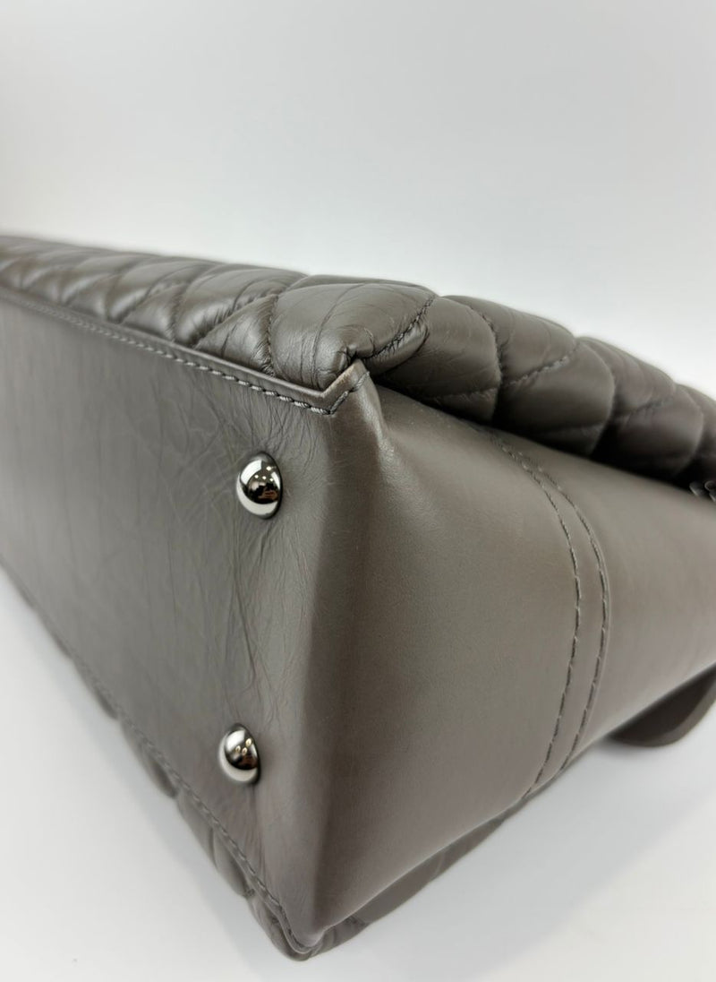 Lady Pearly Flap Bag in Grey Aged Quilted Calfskin SHW