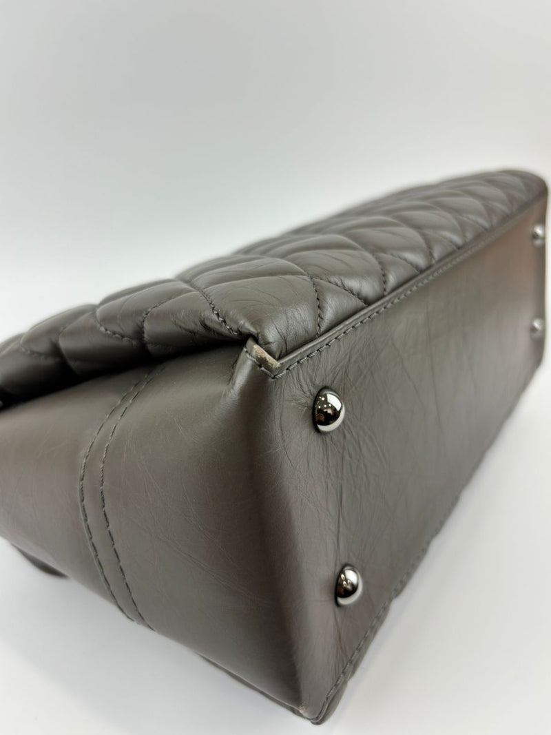 Lady Pearly Flap Bag in Grey Aged Quilted Calfskin SHW