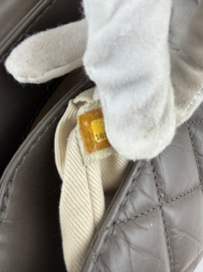 Lady Pearly Flap Bag in Grey Aged Quilted Calfskin SHW