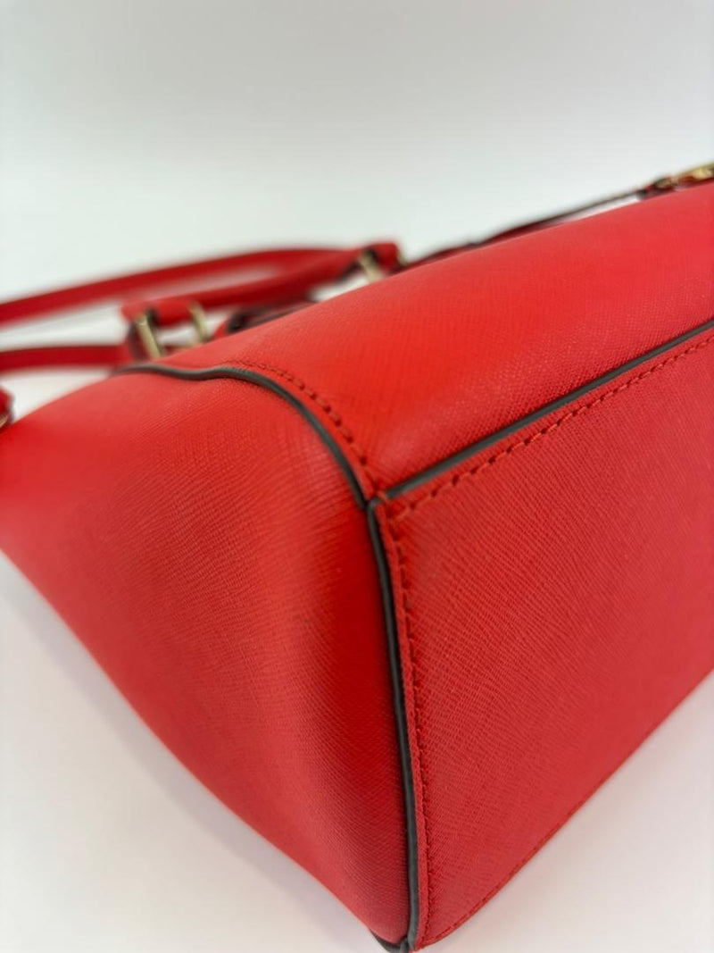 Red Saffiano Leather Satchel Bag