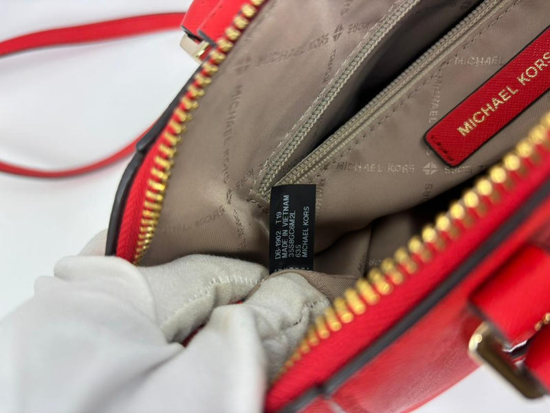 Red Saffiano Leather Satchel Bag