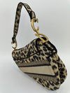 Medium Saddle Black / Cream Leopard Print Canvas Embroidered Saddle Bag