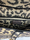 Medium Saddle Black / Cream Leopard Print Canvas Embroidered Saddle Bag