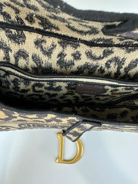 Medium Saddle Black / Cream Leopard Print Canvas Embroidered Saddle Bag