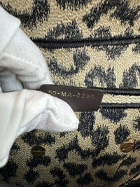 Medium Saddle Black / Cream Leopard Print Canvas Embroidered Saddle Bag