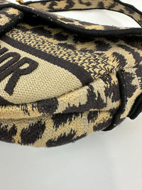 Medium Saddle Black / Cream Leopard Print Canvas Embroidered Saddle Bag