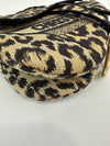 Medium Saddle Black / Cream Leopard Print Canvas Embroidered Saddle Bag