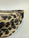 Medium Saddle Black / Cream Leopard Print Canvas Embroidered Saddle Bag