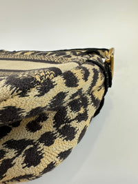 Medium Saddle Black / Cream Leopard Print Canvas Embroidered Saddle Bag