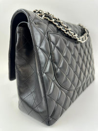 Maxi Classic Double Flap in Black Lambskin SHW