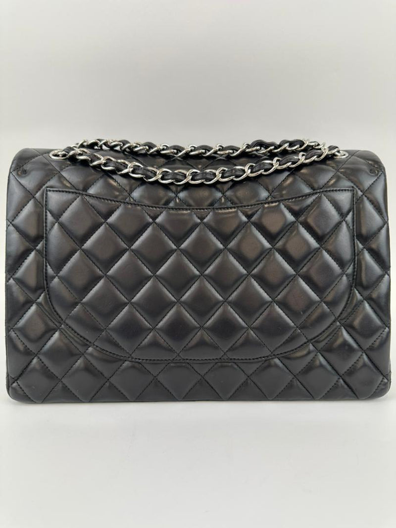 Maxi Classic Double Flap in Black Lambskin SHW