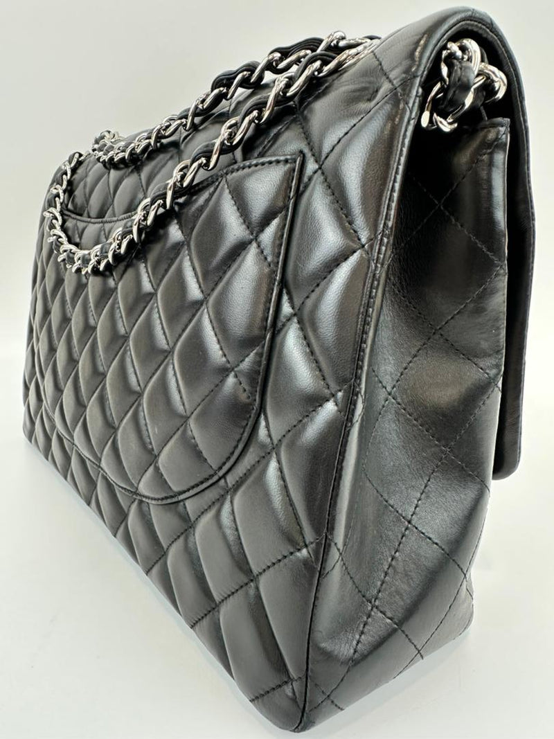 Maxi Classic Double Flap in Black Lambskin SHW