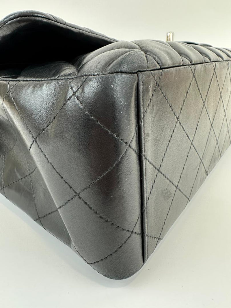 Maxi Classic Double Flap in Black Lambskin SHW