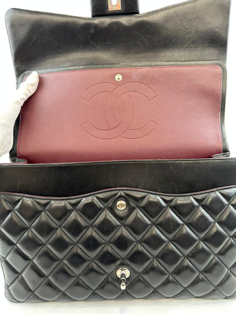 Maxi Classic Double Flap in Black Lambskin SHW