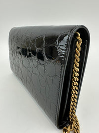 Medium Kate WOC in Black Patent Crocodile Embossed GHW