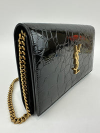 Medium Kate WOC in Black Patent Crocodile Embossed GHW