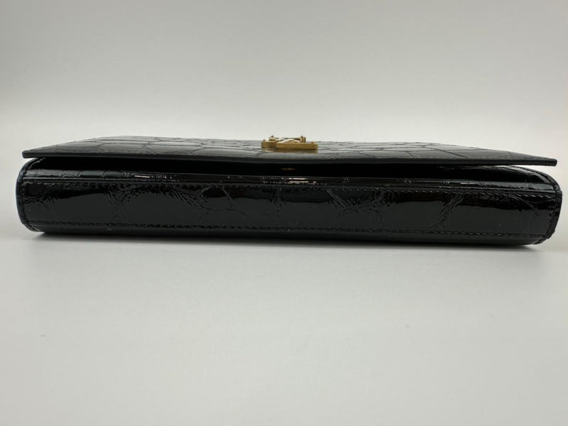 Medium Kate WOC in Black Patent Crocodile Embossed GHW