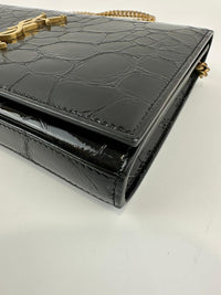 Medium Kate WOC in Black Patent Crocodile Embossed GHW