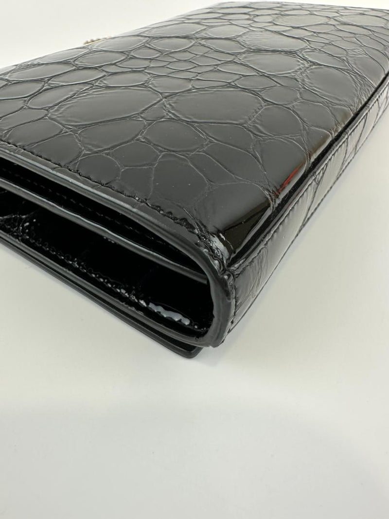 Medium Kate WOC in Black Patent Crocodile Embossed GHW