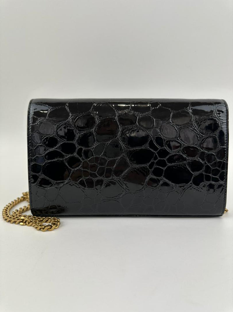 Medium Kate WOC in Black Patent Crocodile Embossed GHW