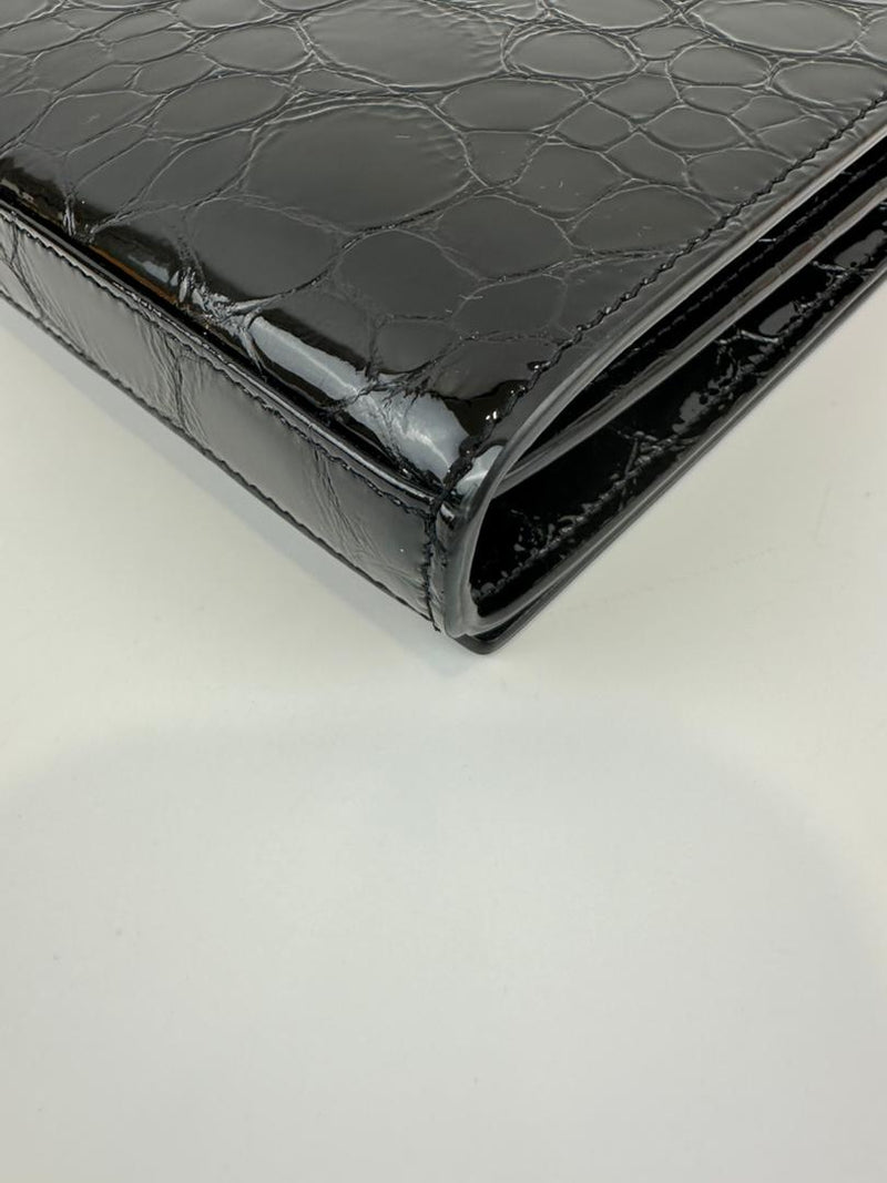 Medium Kate WOC in Black Patent Crocodile Embossed GHW