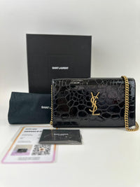 Medium Kate WOC in Black Patent Crocodile Embossed GHW