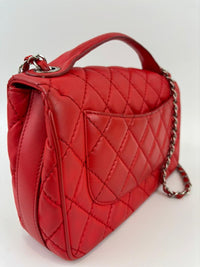 Easy Carry Quilted Coral Red Lambskin Leather Medium Classic Flap Bag
