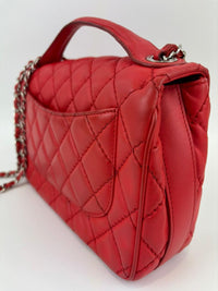 Easy Carry Quilted Coral Red Lambskin Leather Medium Classic Flap Bag