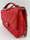 Easy Carry Quilted Coral Red Lambskin Leather Medium Classic Flap Bag