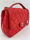 Easy Carry Quilted Coral Red Lambskin Leather Medium Classic Flap Bag