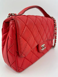 Easy Carry Quilted Coral Red Lambskin Leather Medium Classic Flap Bag