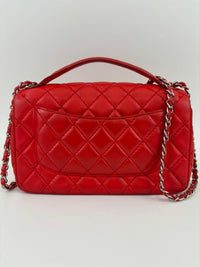 Easy Carry Quilted Coral Red Lambskin Leather Medium Classic Flap Bag