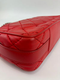 Easy Carry Quilted Coral Red Lambskin Leather Medium Classic Flap Bag