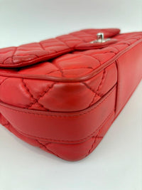 Easy Carry Quilted Coral Red Lambskin Leather Medium Classic Flap Bag