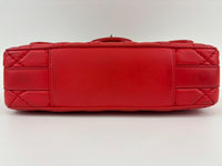 Easy Carry Quilted Coral Red Lambskin Leather Medium Classic Flap Bag