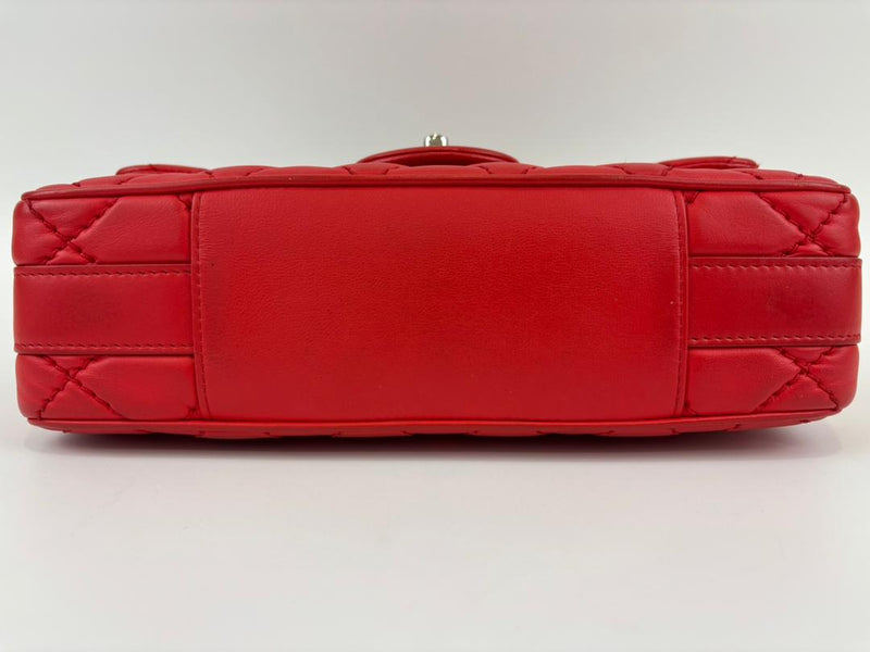Easy Carry Quilted Coral Red Lambskin Leather Medium Classic Flap Bag