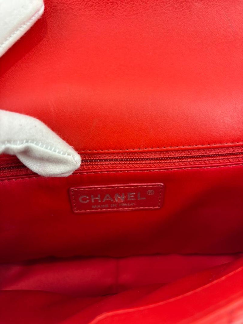 Easy Carry Quilted Coral Red Lambskin Leather Medium Classic Flap Bag