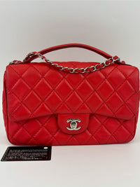 Easy Carry Quilted Coral Red Lambskin Leather Medium Classic Flap Bag
