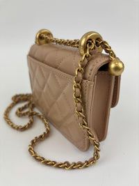 Perfect Fit Beige Coin Purse With Chain GHW