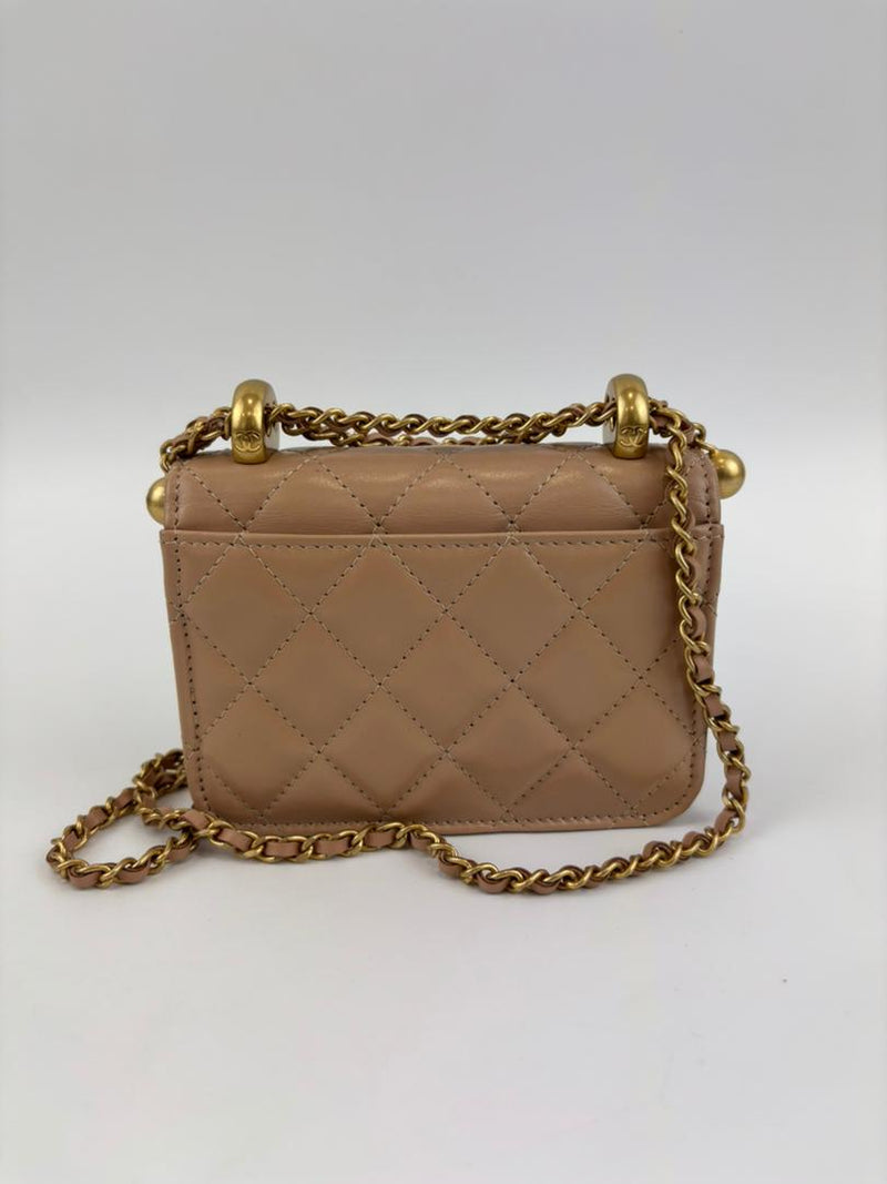 Perfect Fit Beige Coin Purse With Chain GHW