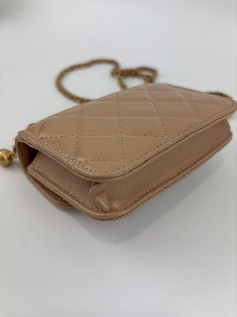 Perfect Fit Beige Coin Purse With Chain GHW