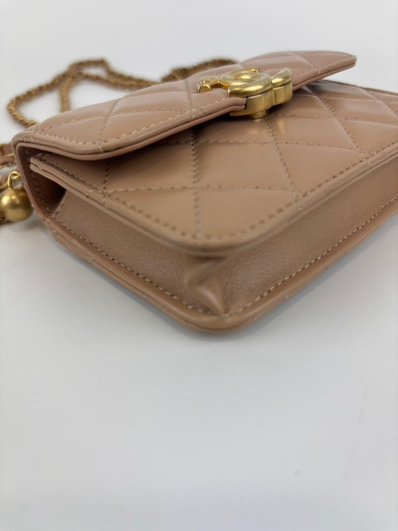 Perfect Fit Beige Coin Purse With Chain GHW