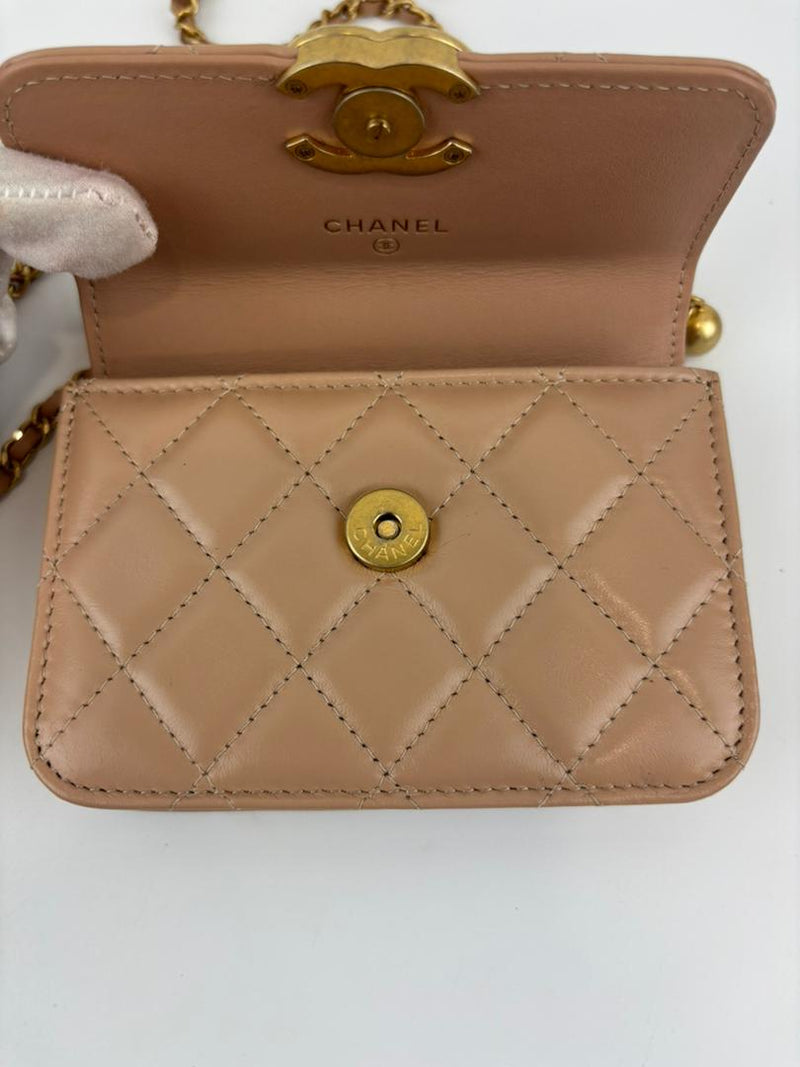 Perfect Fit Beige Coin Purse With Chain GHW