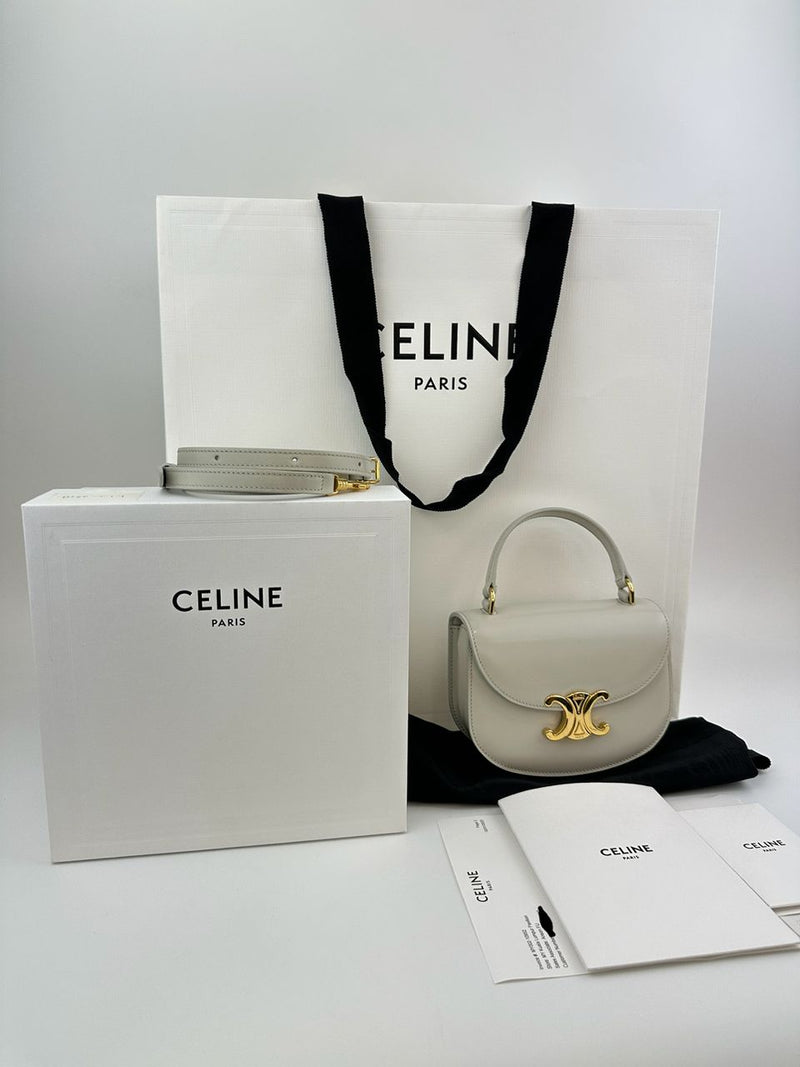 Mini Besace Clea in Chalk Shiny Calfskin