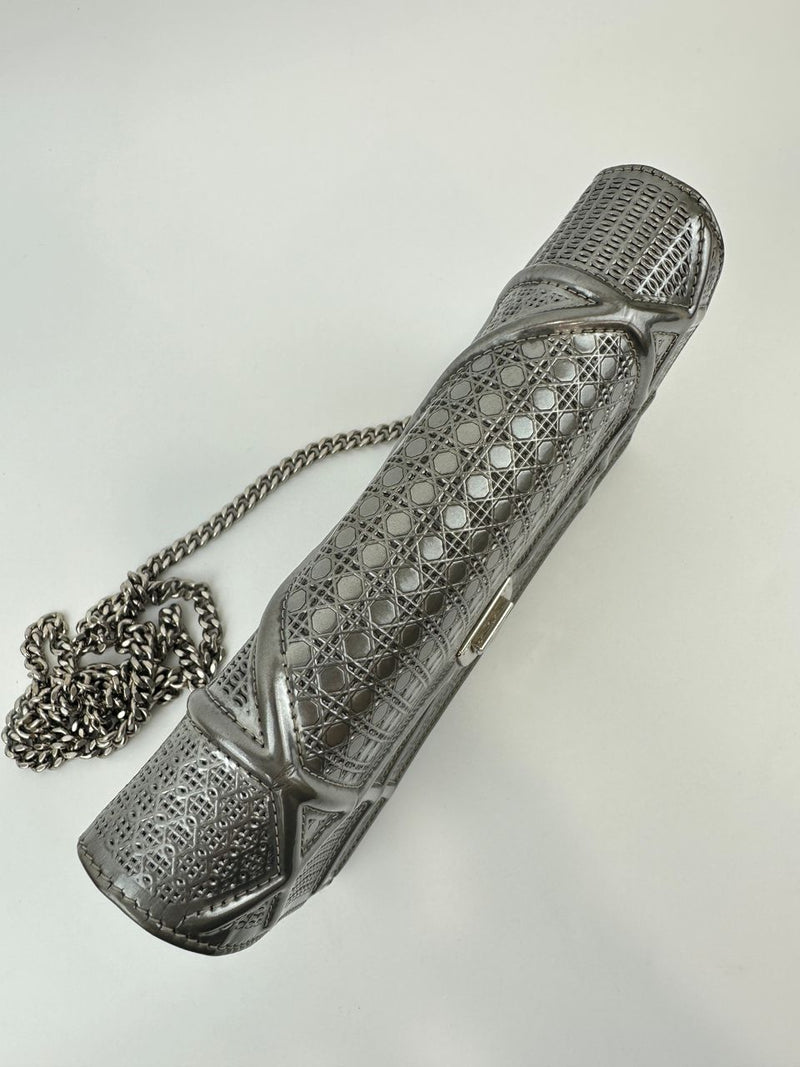 Diorama Metallic Silver Micro Cannage Diorama Wallet on Chain