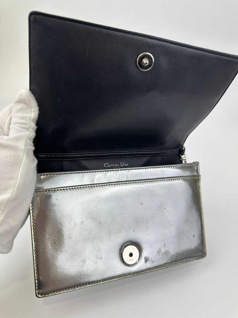 Diorama Metallic Silver Micro Cannage Diorama Wallet on Chain