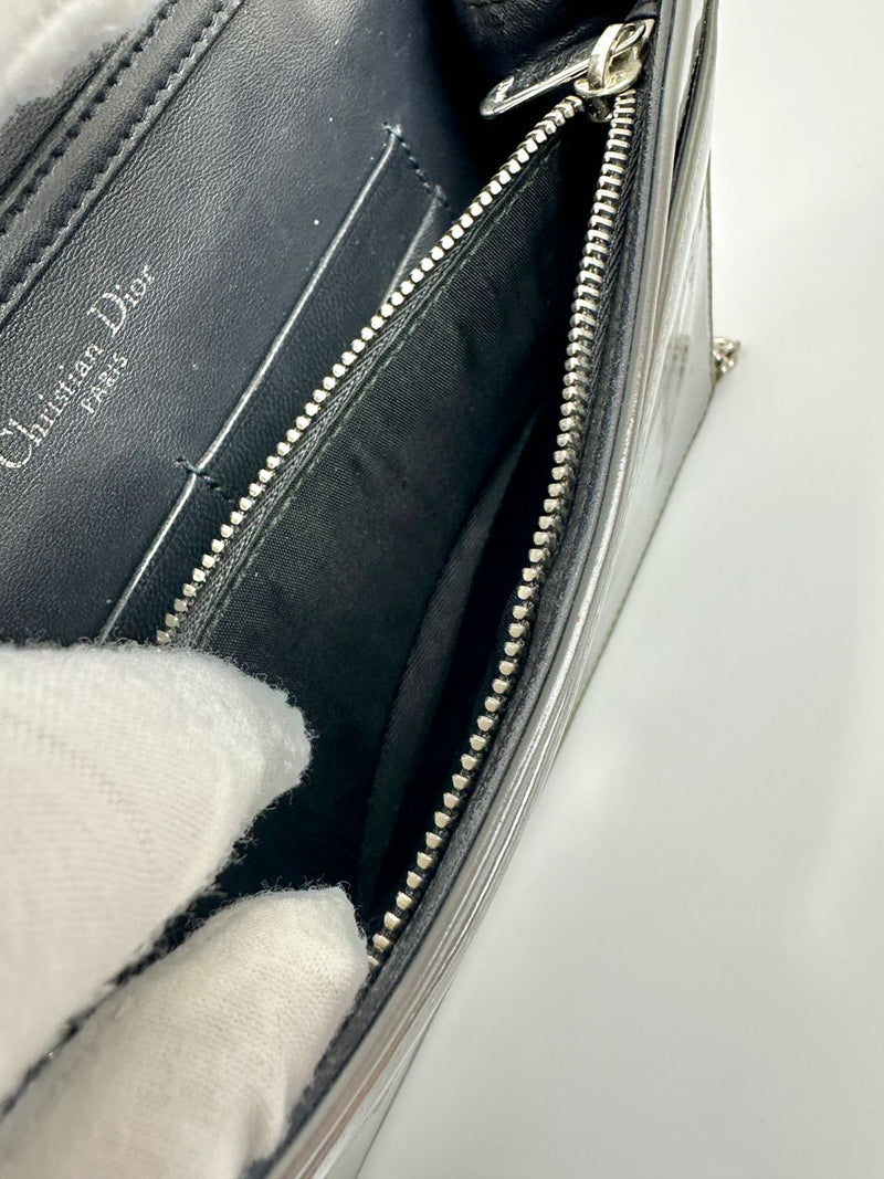 Diorama Metallic Silver Micro Cannage Diorama Wallet on Chain