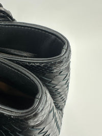 Medium Roma Black Intrecciato Woven Nappa Leather / Snakeskin Top Handle Bag