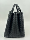 Medium Roma Black Intrecciato Woven Nappa Leather / Snakeskin Top Handle Bag
