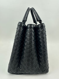 Medium Roma Black Intrecciato Woven Nappa Leather / Snakeskin Top Handle Bag
